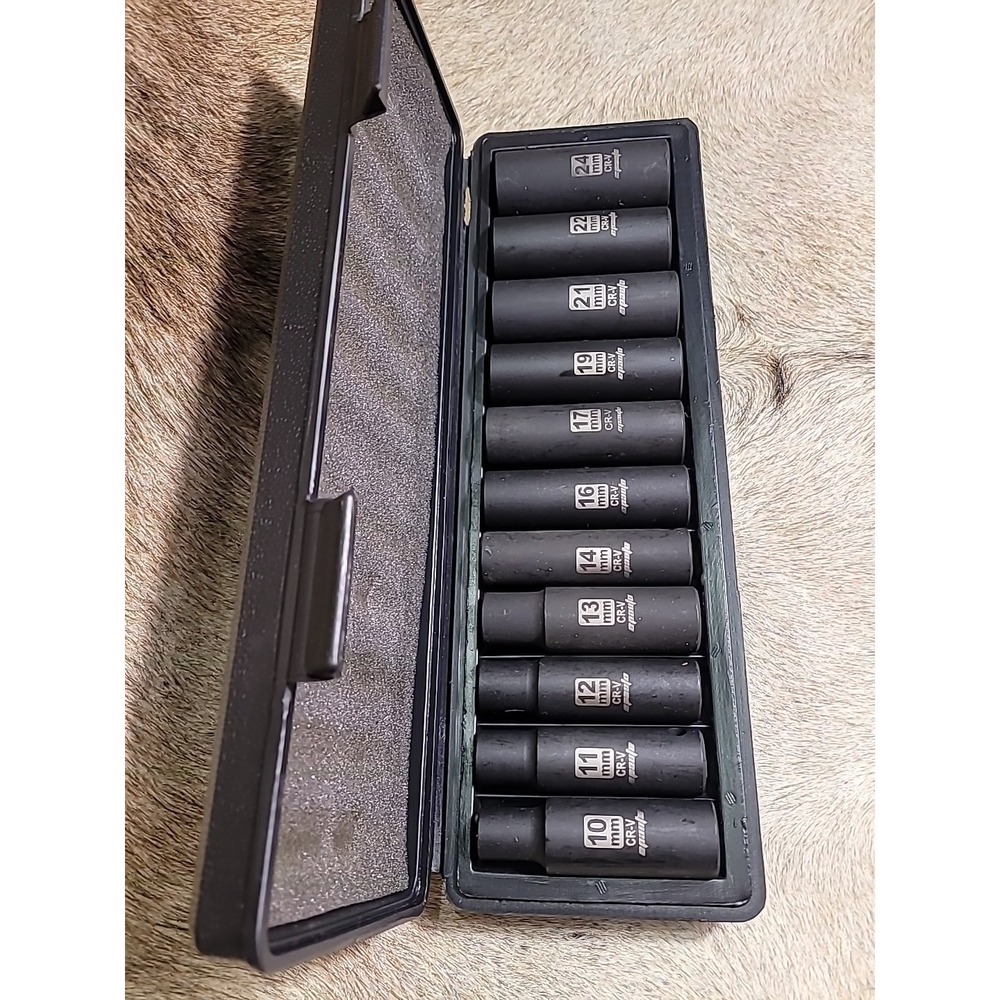 EPAuto 1/2-Inch Drive Metric Deep Impact Socket Set, Cr-V, 6 Points, 11 Sockets